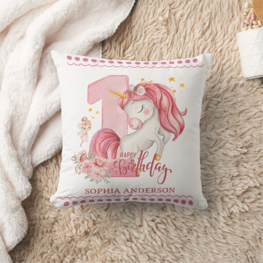 1st Birthday Unicorn Pink Little Girl  Kussen (Deken)