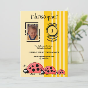 1st Birthday voeg foto ladybugs rood geel toe Kaart