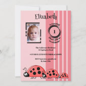 1st Birthday voeg foto ladybugs rood roze toe Kaart (Voorkant)