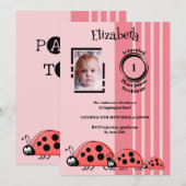 1st Birthday voeg foto ladybugs rood roze toe Kaart (Voorkant / Achterkant)