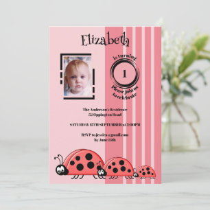 1st Birthday voeg foto ladybugs rood roze toe Kaart