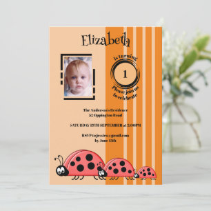 1st Birthday voeg foto ladybugs rood sinaasappel t Kaart