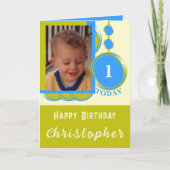 1st Birthday voeg naamfoto groen groen toe Kaart (Voorkant)