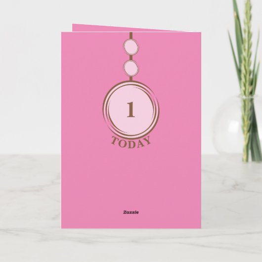 1st Birthday voeg naamfoto roze bruin toe Kaart (Achterkant)