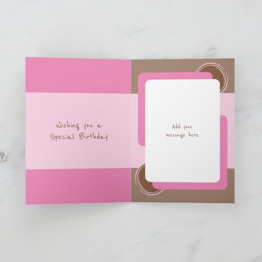 1st Birthday voeg naamfoto roze bruin toe Kaart (Binnen)