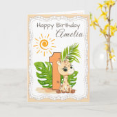 1st Birthday Watercolor Animals Card Kaart (Gele Bloem)