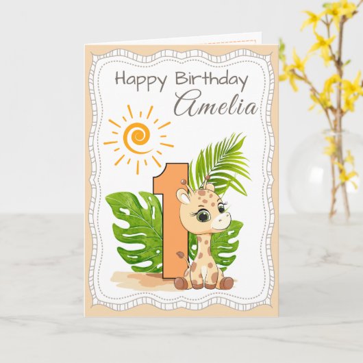 1st Birthday Watercolor Animals Card Kaart (Gele Bloem)
