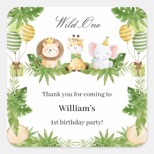 1st Birthday Wild One Safari Animals Party Sticker (Voorkant)