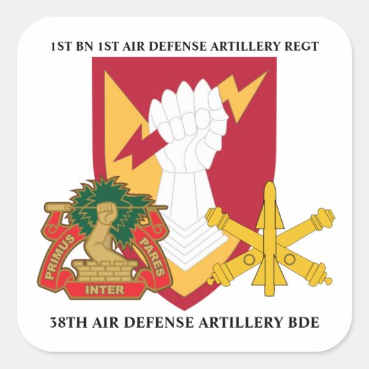 1ST BN 1ST AIR DEFENSE ARTILLERY 38TH AIR DEFENSE VIERKANTE STICKER (Voorkant)