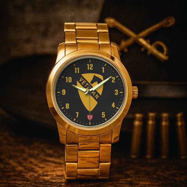 1st Cavalry Division Veteran Black Horloge (1st Cavalry Division "First Team" Veteran Stainless Steel Wristwatch )