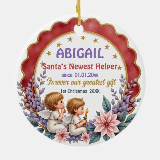 1st Christmas 2 sided Angel’s First Noel Keramisch Ornament (Achterkant)