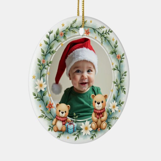 1st Christmas 2 sided Bear Hugs & Holly Keramisch Ornament (Rechts)