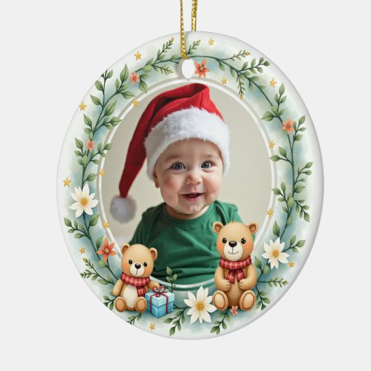 1st Christmas 2 sided Bear Hugs & Holly Keramisch Ornament (Links)