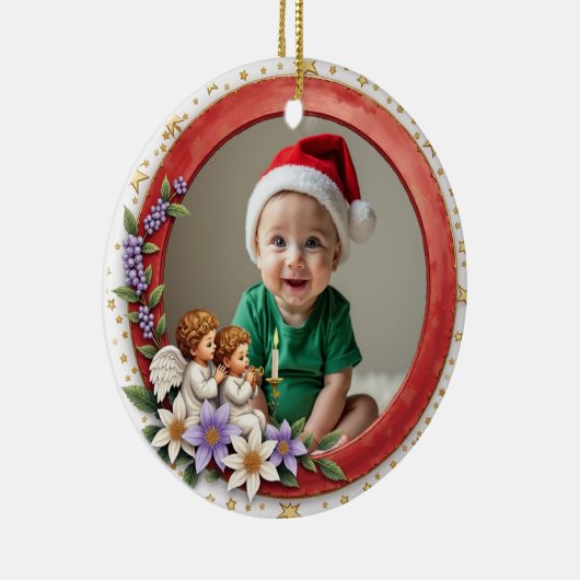 1st Christmas 2 sided Cherub Joy Keramisch Ornament (Rechts)