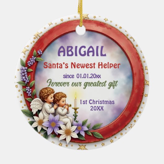 1st Christmas 2 sided Cherub Joy Keramisch Ornament (Achterkant)