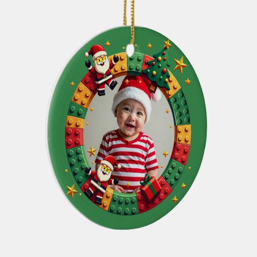 1st Christmas 2 sided Festive Builder green Keramisch Ornament (Rechts)