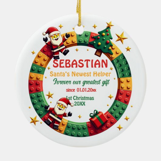 1st Christmas 2 sided Festive Builder Keramisch Ornament (Achterkant)