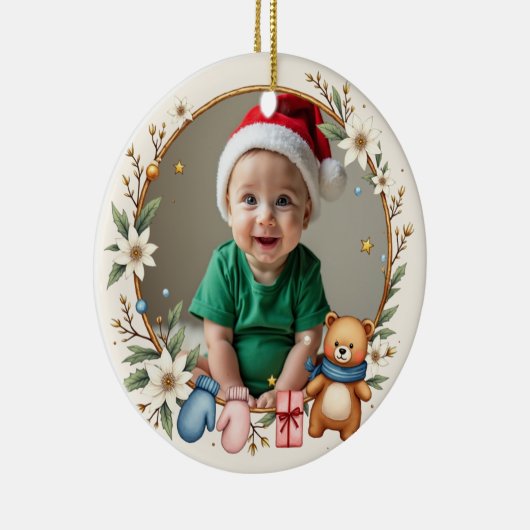 1st Christmas 2 sided Poinsettia Snuggles Keramisch Ornament (Rechts)