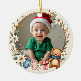 1st Christmas 2 sided Poinsettia Snuggles Keramisch Ornament