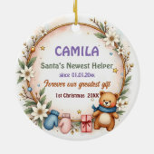 1st Christmas 2 sided Poinsettia Snuggles Keramisch Ornament (Achterkant)