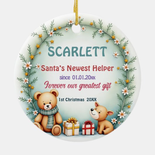 1st Christmas 2 sided Santa’s Newest Helper Keramisch Ornament (Achterkant)