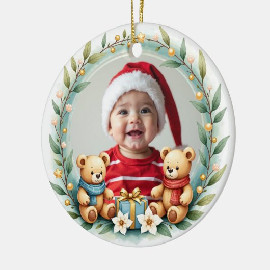 1st Christmas 2 sided Teddy Tidings Keramisch Ornament (Links)