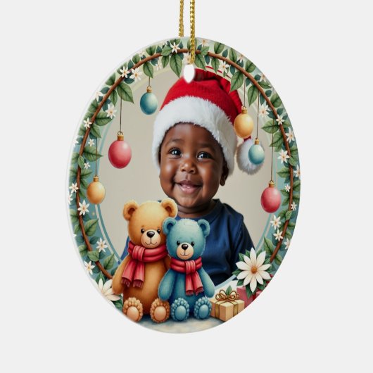 1st Christmas 2 sided, Teddy Tidings Keramisch Ornament (Rechts)