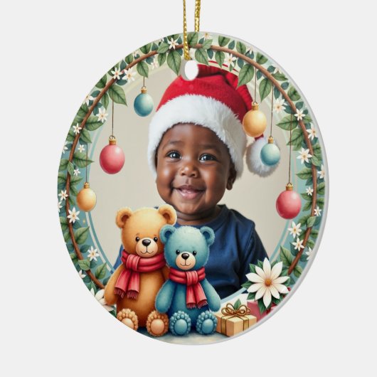 1st Christmas 2 sided, Teddy Tidings Keramisch Ornament (Links)