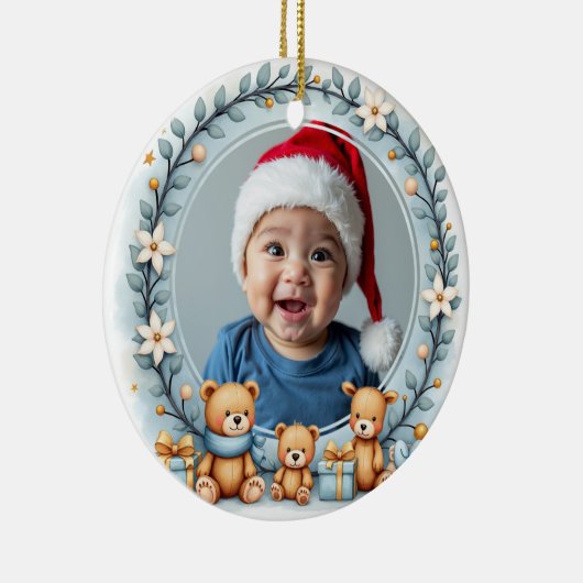 1st Christmas 2 sided Teddy Tidings Keramisch Ornament (Rechts)