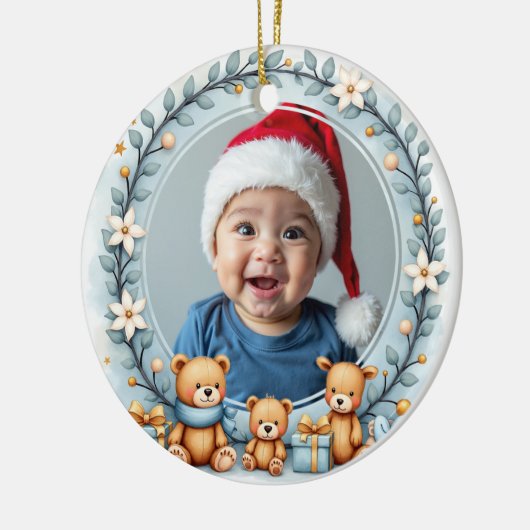 1st Christmas 2 sided Teddy Tidings Keramisch Ornament (Links)