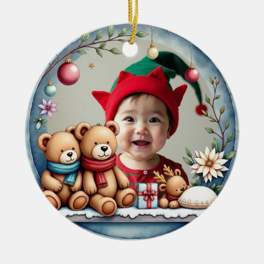 1st Christmas 2 sided, Tiny Toes & Tinsel Keramisch Ornament (Voorkant)