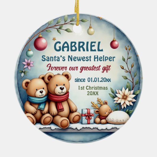 1st Christmas 2 sided, Tiny Toes & Tinsel Keramisch Ornament (Achterkant)