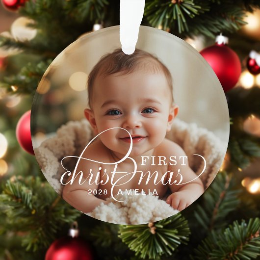 1st Christmas Baby Photo Name Acrylic Ornament