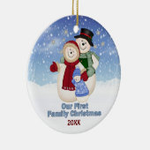 1st Christmas Blue Frosty Snowman Familie Keramisch Ornament (Rechts)