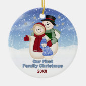 1st Christmas Blue Frosty Snowman Familie Keramisch Ornament (Voorkant)