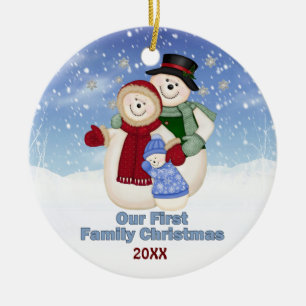 1st Christmas Blue Frosty Snowman Familie Keramisch Ornament