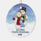 1st Christmas Blue Frosty Snowman Familie Keramisch Ornament (Links)