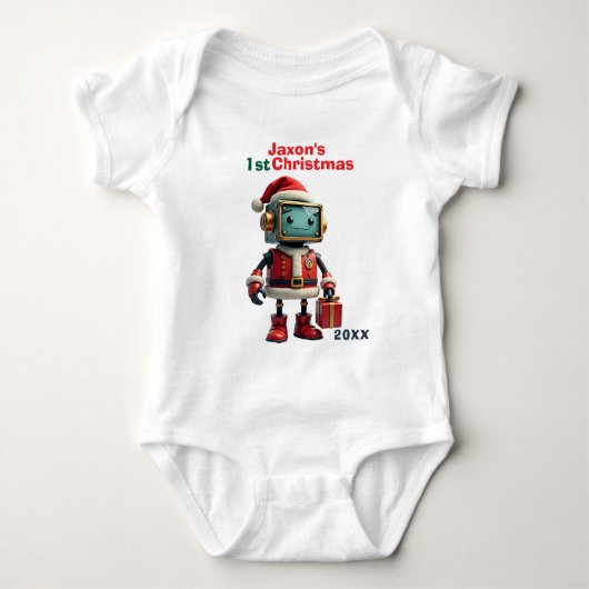 🎄1st Christmas, custom text, Santa-Bot Sleighs Romper (Voorkant)