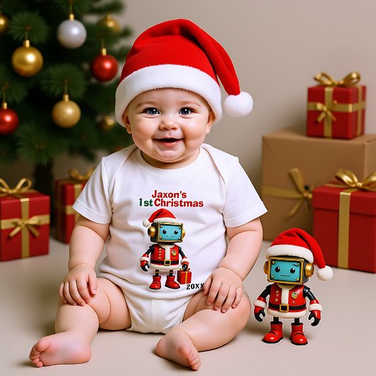 🎄1st Christmas, custom text, Santa-Bot Sleighs Romper