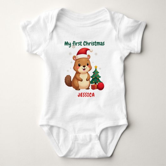 🎄1st Christmas, custom text, Tree-Mendous Debut Romper (Voorkant)