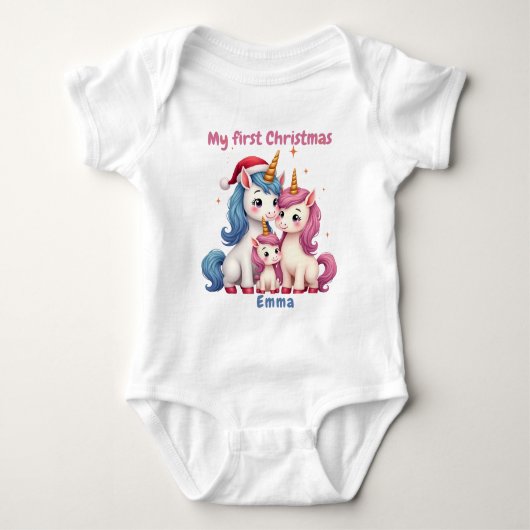 🎄1st Christmas, custom text, Unicorns & Mistletoe Romper (Voorkant)