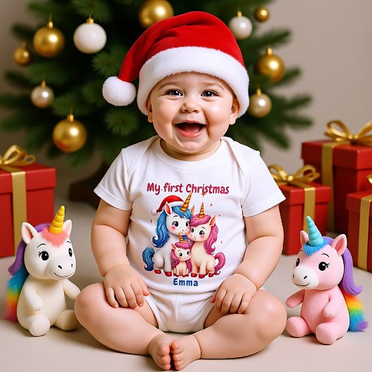 🎄1st Christmas, custom text, Unicorns & Mistletoe Romper