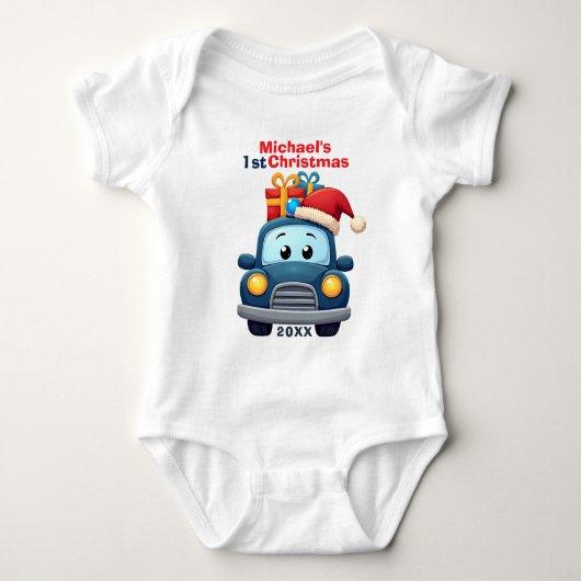 1st Christmas, custom text, Vroom for the Holidays Romper (Voorkant)