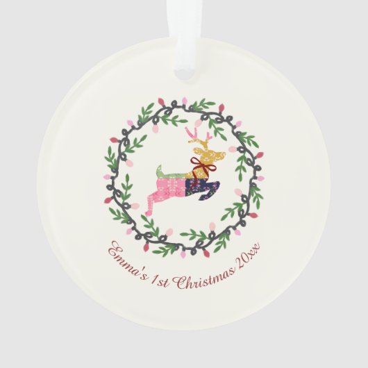 1st Christmas Deer with Wreath Customize Acrylic Ornament (achterkant)