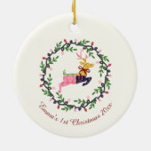 1st Christmas Deer with Wreath Customize Keramisch Ornament (Achterkant)
