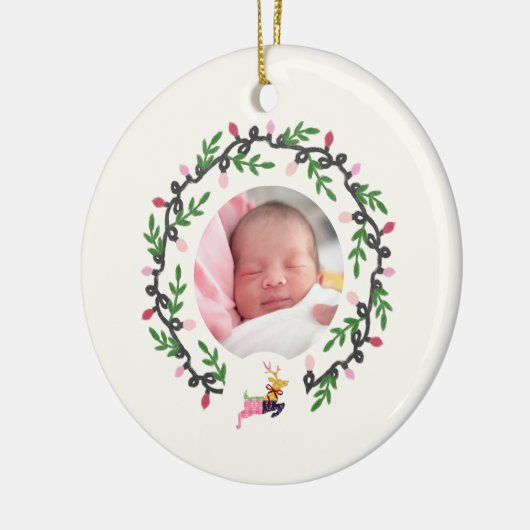 1st Christmas Deer with Wreath Customize Keramisch Ornament (Links)
