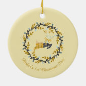 1st Christmas Deer with Wreath Soft Yellow  Keramisch Ornament (Achterkant)