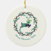 1st Christmas Deer with Wreath Teal Cream2 Keramisch Ornament (Achterkant)