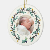 1st Christmas Deer with Wreath Teal Cream Keramisch Ornament (Links)