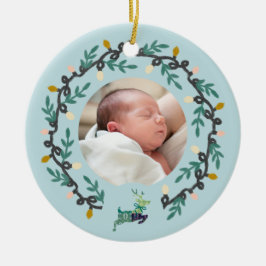 1st Christmas Deer with Wreath Teal Customize Keramisch Ornament